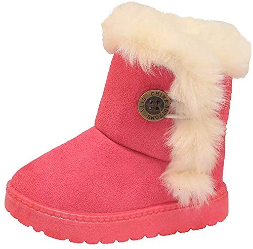 ShangSRS Kinder Wärme Gefütterte Schneestiefel Mädchen Winterschuhe Baby rutschfest Stiefel Kleinkindschuhe Weichsohlen Schlupfstiefel (25 EU, Rose rot) von ShangSRS