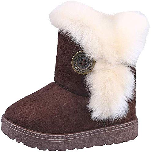 ShangSRS Kinder Wärme Gefütterte Schneestiefel Mädchen Winterschuhe Baby rutschfest Stiefel Kleinkindschuhe Weichsohlen Schlupfstiefel (31 EU, Kaffee) von ShangSRS