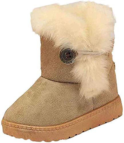 ShangSRS Kinder Wärme Gefütterte Schneestiefel Mädchen Winterschuhe Baby rutschfest Stiefel Kleinkindschuhe Weichsohlen Schlupfstiefel (34 EU, Beige) von ShangSRS