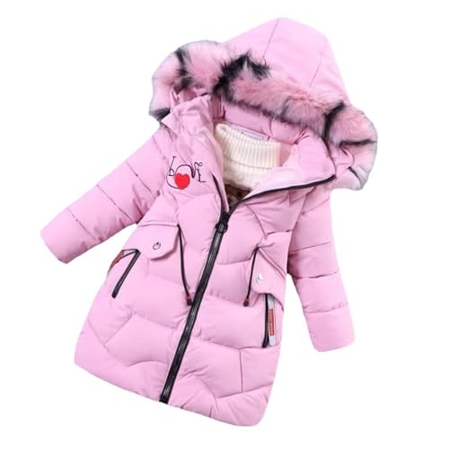 ShangSRS Mädchen Mode Winterjacke mit Abnehmbarer Fellkapuze Kinder Warm Verdickte Daunenjacke Daunenmantel Farbe Pelzkragen Wintermantel (Pink, 120) von ShangSRS