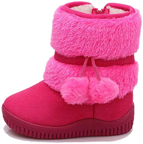 ShangSRS Neu Warme Schneeschuhe Mädchen Kinder Ball Hirschleder Winter Baby Baumwolle Schuhe Boot Stiefel (21 EU, Rose Rot) von ShangSRS