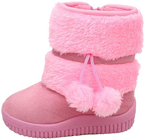 ShangSRS Neu Warme Schneeschuhe Mädchen Kinder Ball Hirschleder Winter Baby Baumwolle Schuhe Boot Stiefel (22 EU, Pink) von ShangSRS