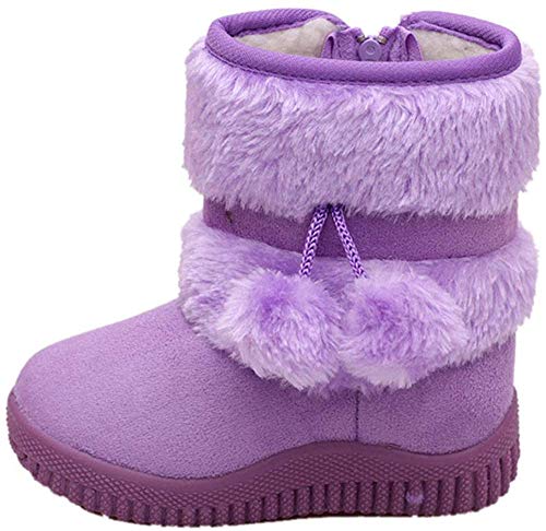 ShangSRS Neu Warme Schneeschuhe Mädchen Kinder Ball Hirschleder Winter Baby Baumwolle Schuhe Boot Stiefel (26 EU, Lila) von ShangSRS