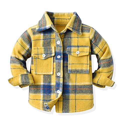 ShangSRS Unisex Kariertes Flanellhemd für Jungen und Mädchen, Langarm Button Hemden Baby Herbst und Winter Jacke Mantel Hemden (as3, Numeric, Numeric_120, Regular, Gelb) von ShangSRS