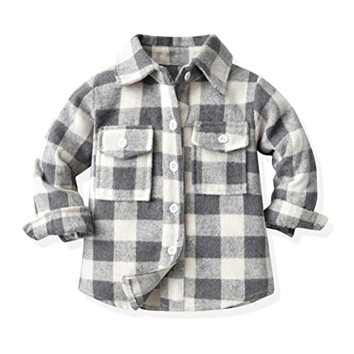 ShangSRS Unisex Kariertes Flanellhemd für Jungen und Mädchen, Langarm Button Hemden Baby Herbst und Winter Jacke Mantel Hemden (as3, numeric, numeric_160, regular, Grau) von ShangSRS