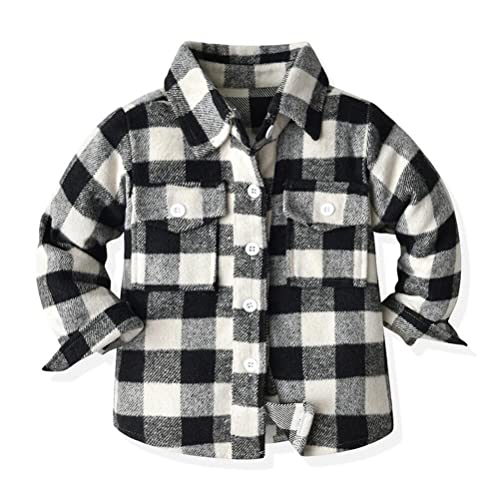 ShangSRS Unisex Kariertes Flanellhemd für Jungen und Mädchen, Langarm Button Hemden Baby Herbst und Winter Jacke Mantel Hemden (as3, Numeric, Numeric_160, Regular, Schwarz) von ShangSRS