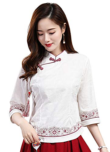 Shanghai Story 3/4 Arm Damen Chinesisches Top Leinen Bluse Qipao Shirt, 2826 Rot, M Shanghai Story 3/4 Arm Damen Chinesisches Top Leinen Bluse Qipao Shirt, 2826 Rot, M von Shanghai Story