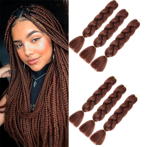 Braids Extensions Brown 6pcs 24 inch Kanekalon Flechten Hair Extensions Kunsthaar zum einflechten Zöpf Box Crochet Braids Haarverlängerung Haar Extension für Damen dunkelbraun von Shangxiu