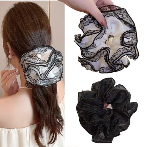 Chiffon Scrunchies Haargummi mit Großer Blume Damen Gummibänder Weiche Elastische Pferdeschwanzhalter Für Frauen Mädchen Haarschmuck (1 stück (2er Pack)) von Shangxiu