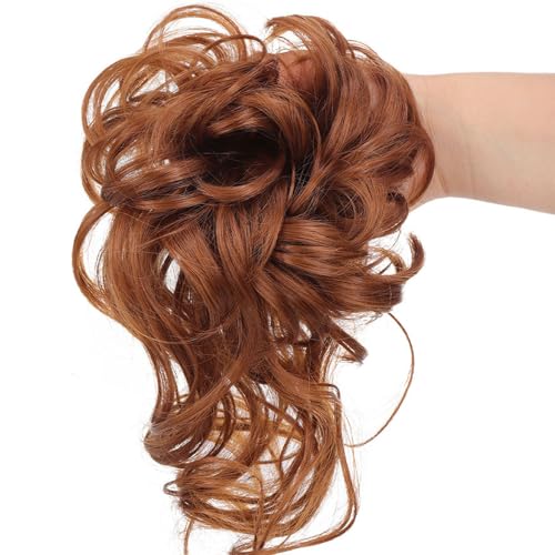 Dutt Haarteil Haargummi Mit Haaren Gelockt Messy Bun Haarteil mit Gummiband Synthetisch Haarverlängerung Pferdeschwanz Haarteile für Damen Mädchen (#30(Light Auburn)) von Shangxiu