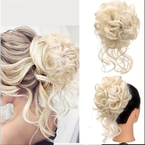 Dutt Haarteil Haargummi Mit Haaren Gelockt Messy Bun Haarteil mit Gummiband Synthetisch Haarverlängerung Pferdeschwanz Haarteile für Damen Mädchen (#60(blond bleichen)) von Shangxiu