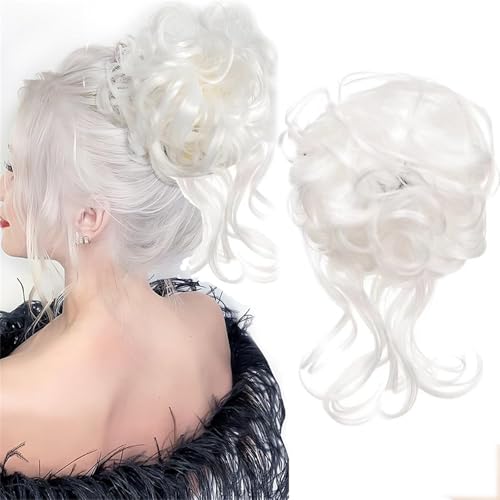 Dutt Haarteil Haargummi Mit Haaren Gelockt Messy Bun Haarteil mit Gummiband Synthetisch Haarverlängerung Pferdeschwanz Haarteile für Damen Mädchen (#60B Weiß) von Shangxiu