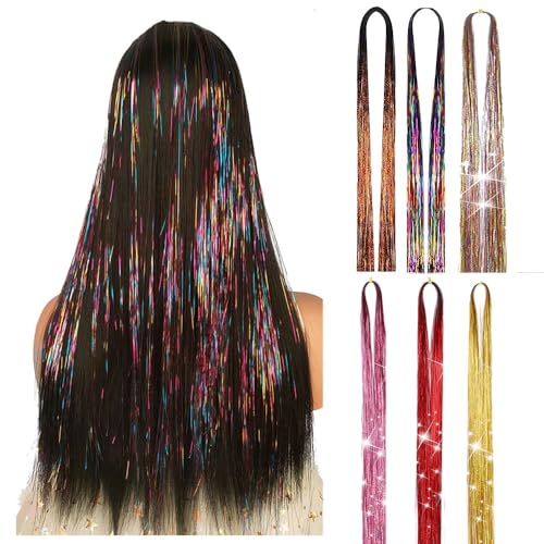 Haar Lametta Stränge Kit Hair Tinsel Haar Lametta Stränge Haarsträhnen zum Einflechten Bunte Haarsträhnen Kinder Haarschmuck Dekoration Haar Lametta Kit 6 pcs, 1200 Stränge von Shangxiu