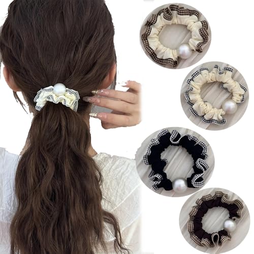 Haargummi Scrunchie, plaid lace Haargummis Pferdeschwanz Halter Elastisches Hair Bobbles für Frauen Mädchen (1 stück(4er Pack)） von Shangxiu