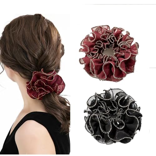 Haargummi Scrunchie mit Schleife, Satin Seide Bowknot Haargummis Pferdeschwanz Halter Elastisches Haarband aus Samt Seidenschal Kaninchenohren Form für Frauen (Stil J, 1 stück (2er Pack)) von Shangxiu