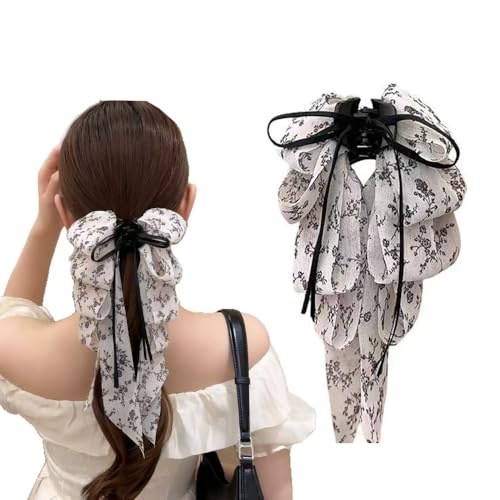 Große Schleifen-Haarklammern mit Langen Schleifenband, Weicher gebrochener Chiffon Pferdeschwanz Halter Form für Frauen (1 stück) von Shangxiu