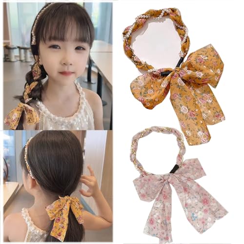 Stirnbänder Knoten Kinder, Chiffon-Zerbrochene Blumen Haarband,2 Farbe, Kinderfreundliches Kopfband Niedlich Haarschmuck für Mädchen 1 stück (2er Pack) von Shangxiu
