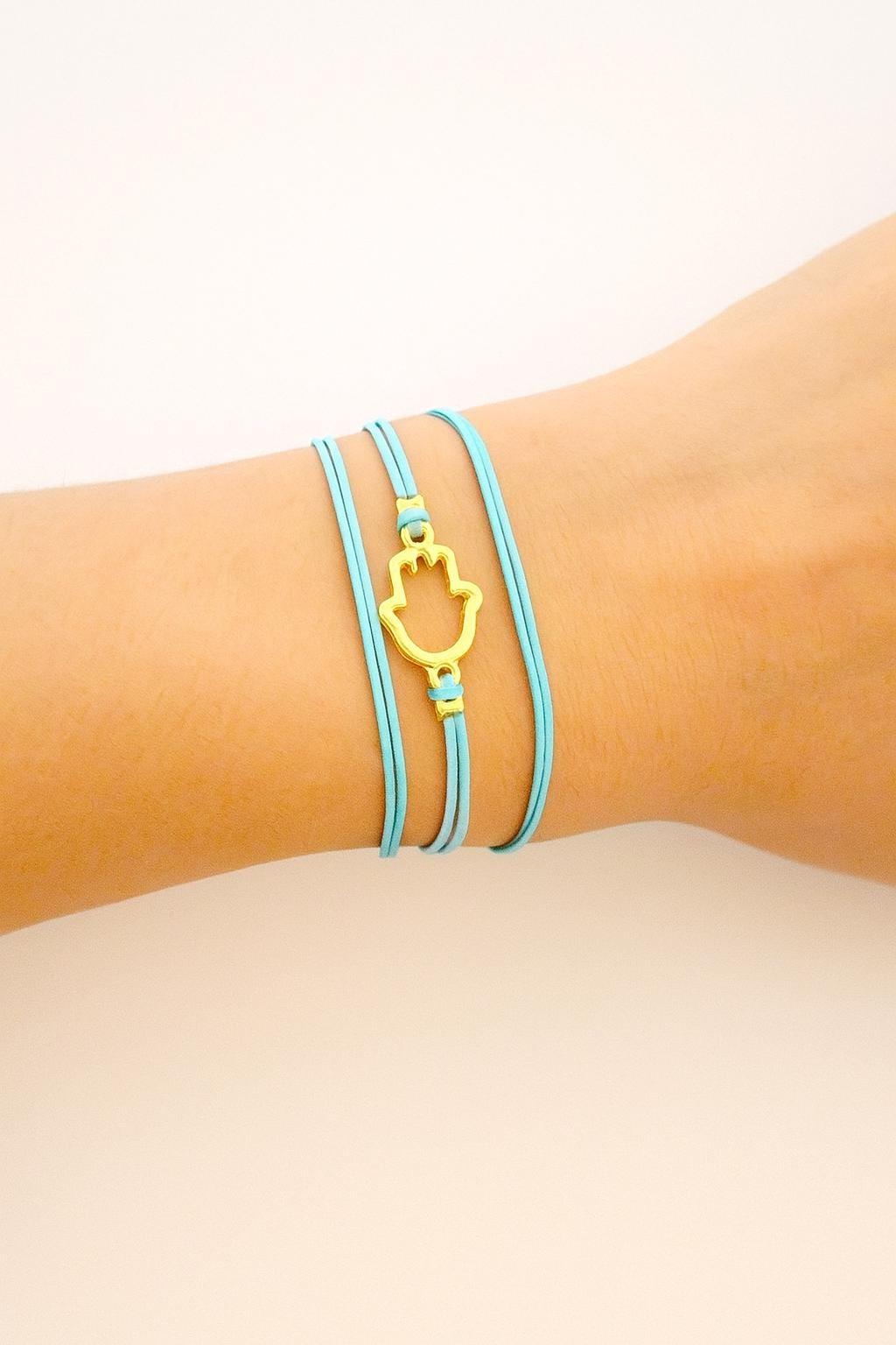 Gewickeltes Armband, Vergoldet, Hamsa Schmuck, Kordel Wickelarmband, Geschenk Für Sie, Glücksbringer, Böser Blick, Türkis von ShaniAndAdi