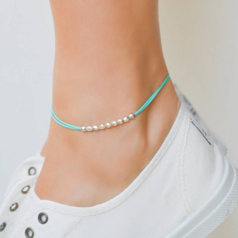 Silber Perlen Fußkettchen Türkises Fußkettchen, Boho Strand Schmuck von ShaniAndAdi