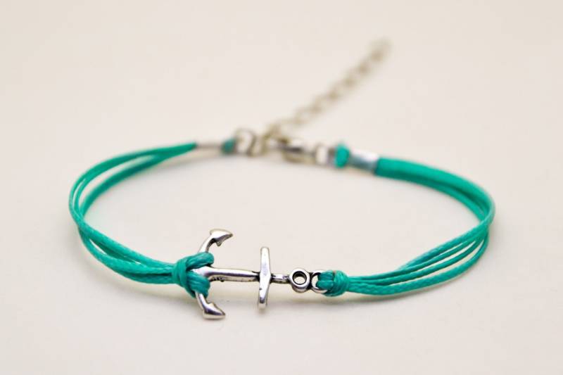 Versilbertes Anker Bettelarmband Für Frauen Türkisfarbene Baumwollkordel, Strand Schmuck Geschenk Sie von ShaniAndAdi