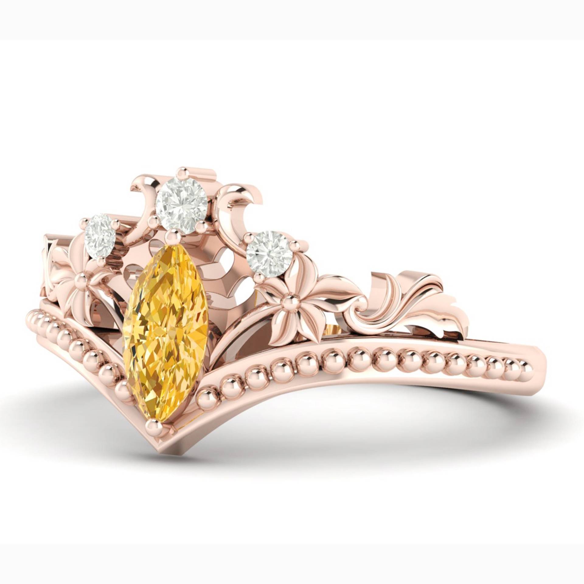 0, 50 Karat Citrin Marquise Form Art Deco Verlobungsring, Liebesring, Blume Ehering, November Geburtstagsring, Solitär 14K Gold Ring von Shannonjewelsin