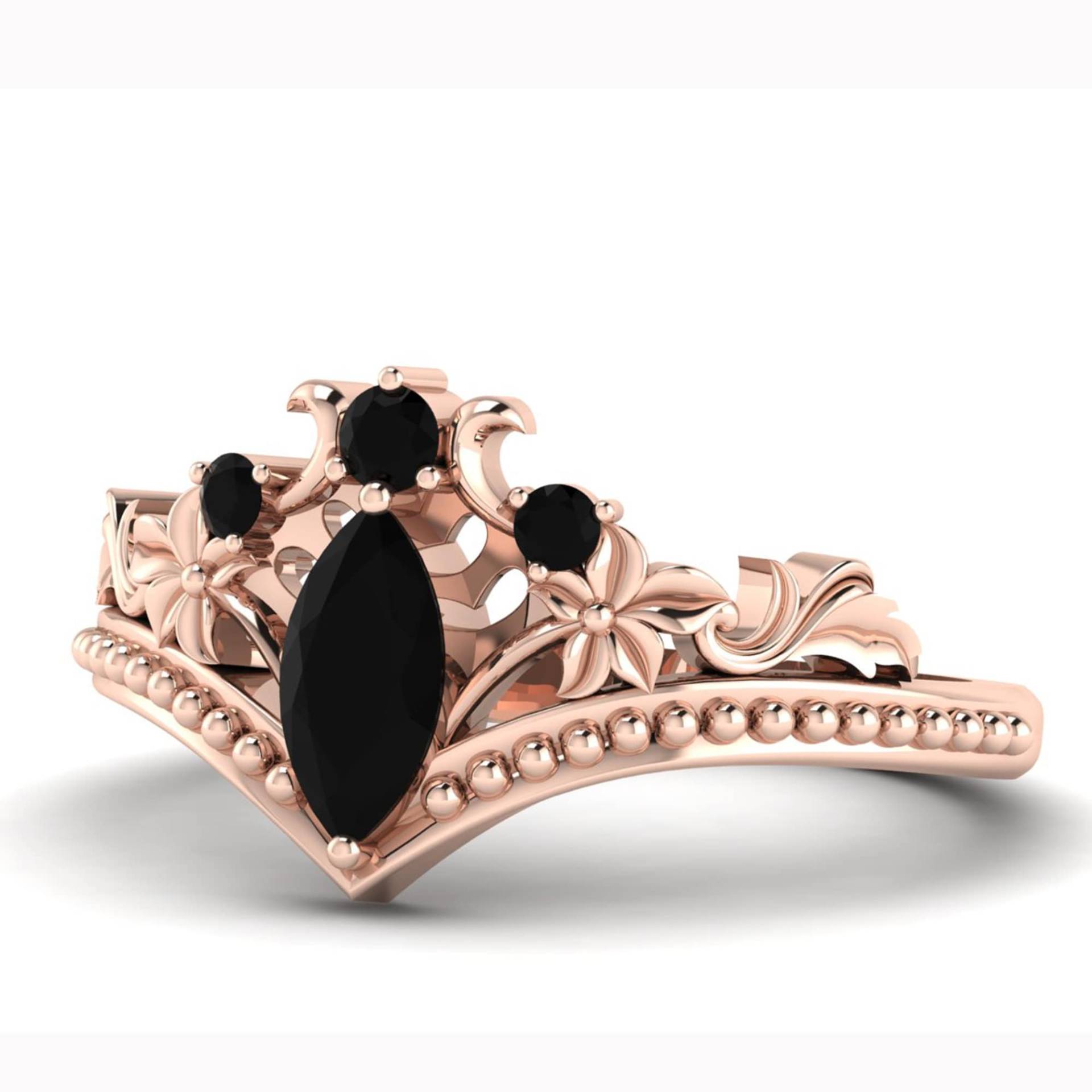 0, 50 Karat Marquise Form Schwarzer Onyx Gold Ring, Jahrestag Ring Geschenk, Facettierte Schliff Brautring Versprechen 14K von Shannonjewelsin