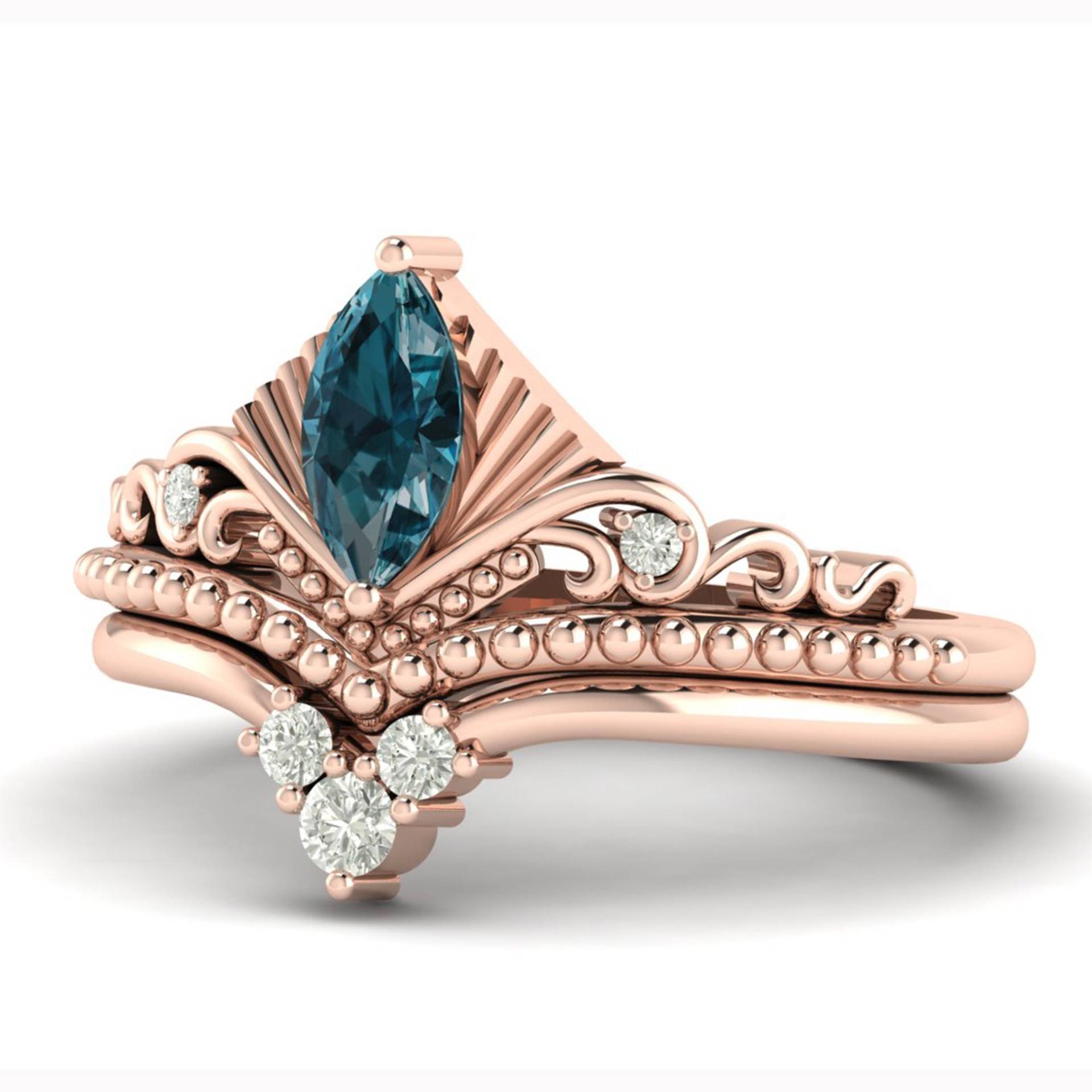 0, 60 Karat Marquise Form London Blau Topas Unikat Ring, Moissanit -Hochzeit Gold Braut Frauen Versprechen November Geburtsstein von Shannonjewelsin