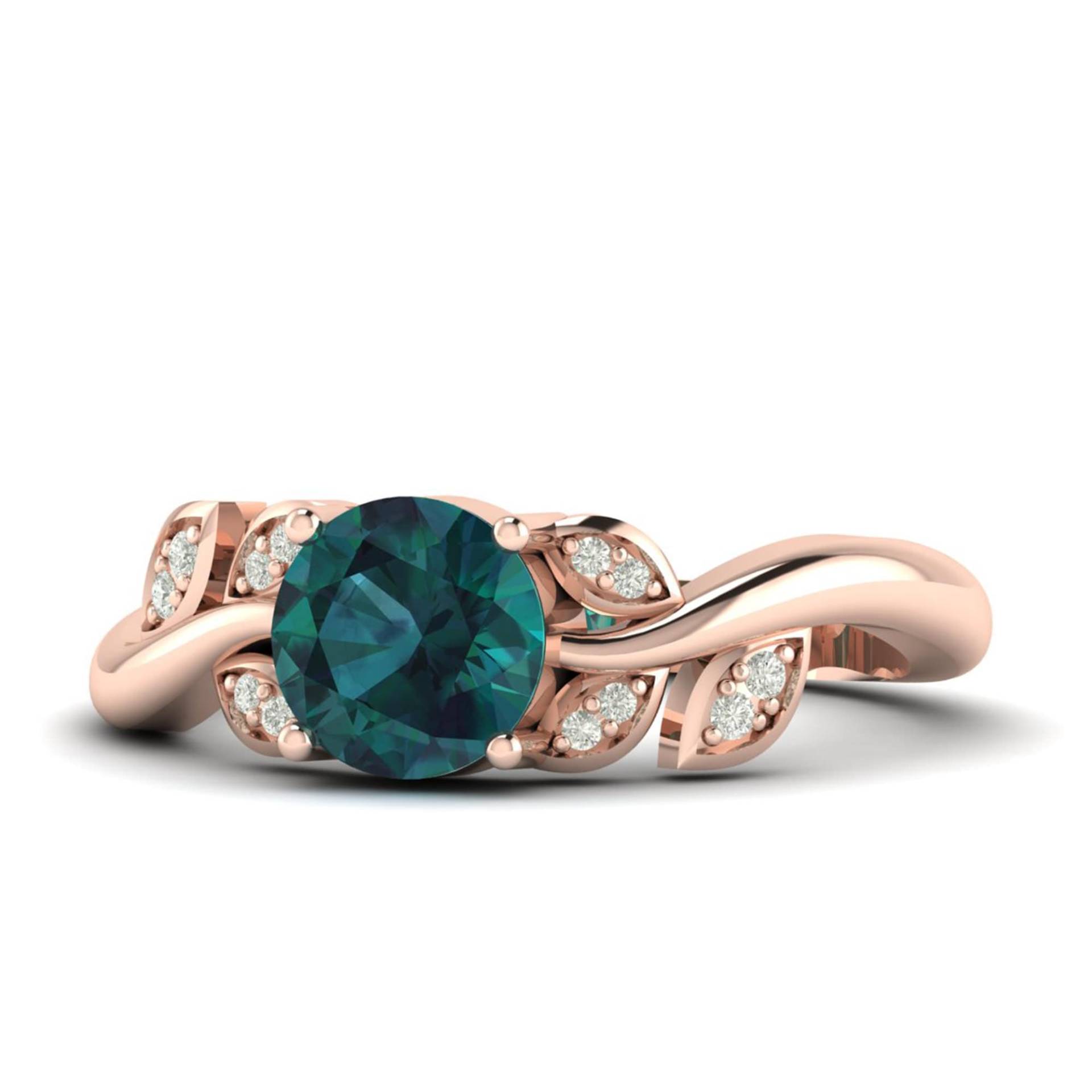 1.25 Karat Teal Saphir Hochzeit Gold Ring, Blatt Unikat Edelstein Grün Und Blauer Ring von Shannonjewelsin