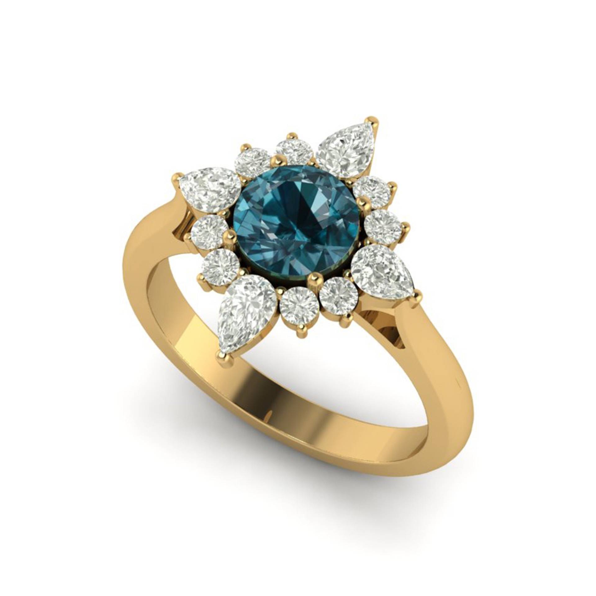 1.50 Karat Rund Form London Blautopas Gold Ring, Einzigartiger Braut Set Zirkon Edelstein Verlobungsring von Shannonjewelsin