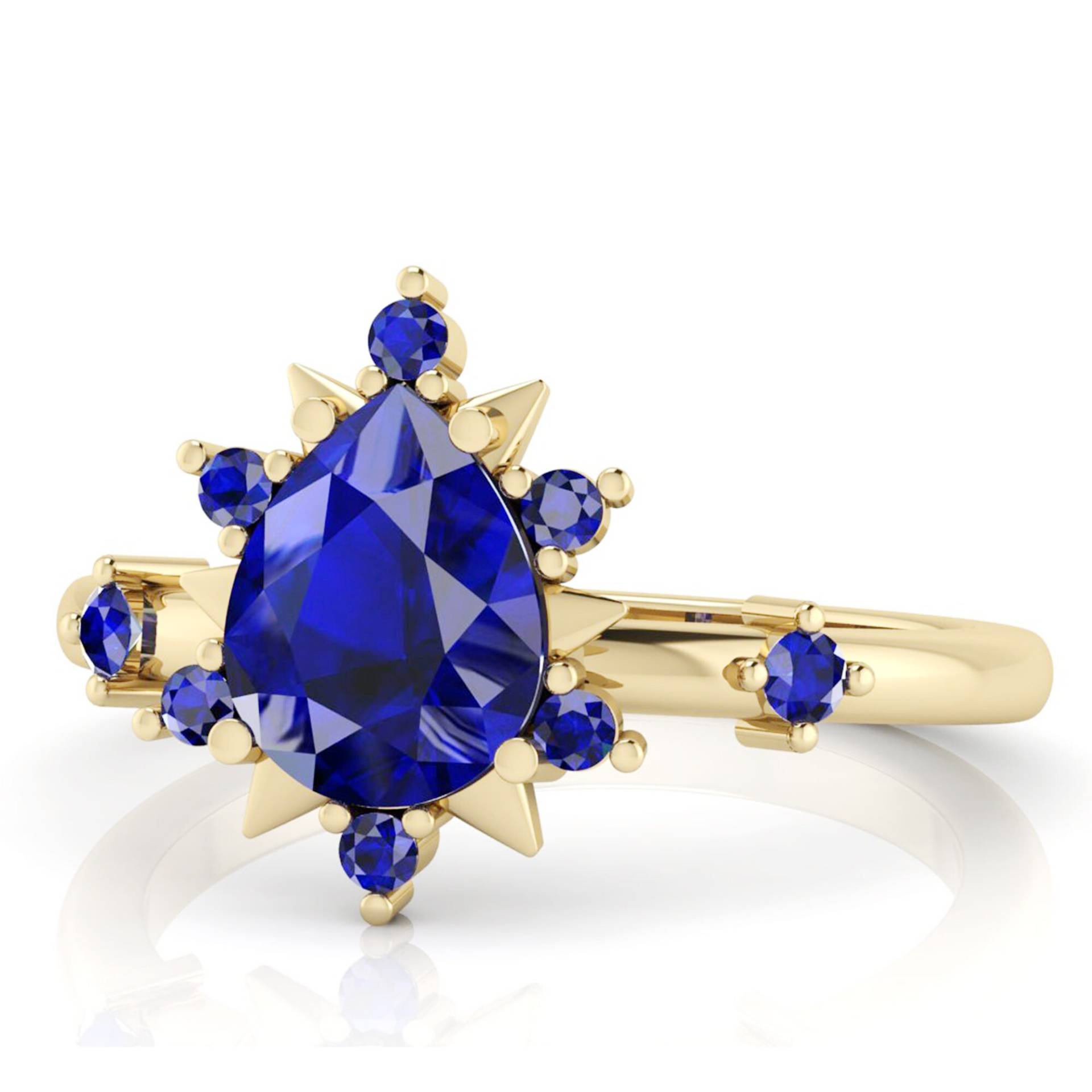 14K Gelbgold Blauer Saphir Ring Für Frauen, Einzigartiger Ringe, Jahrestag Geschenkideen, Birnenform von Shannonjewelsin