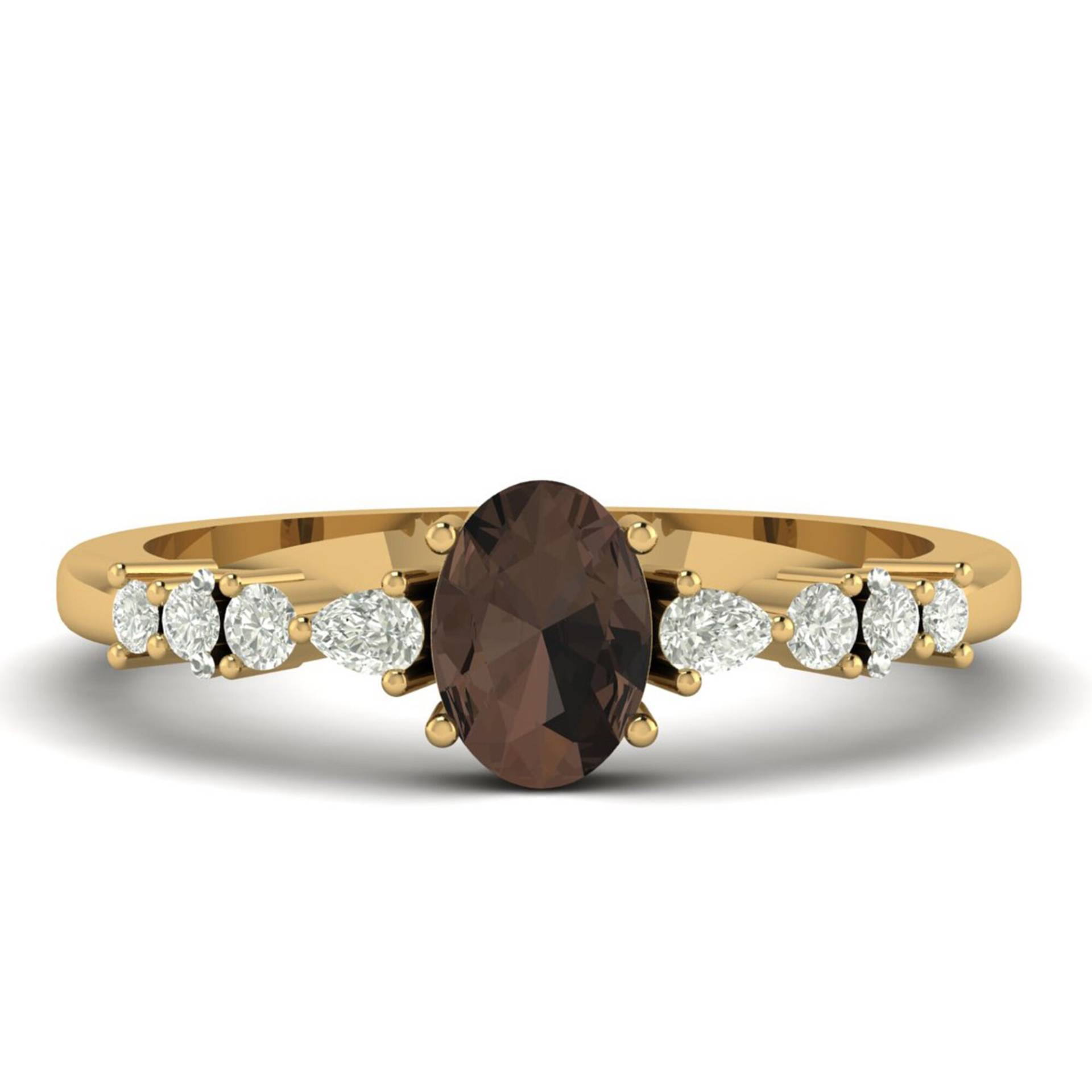 14K Gelbgold Natürlicher Rauch Edelstein Ring, Echte Rauchtopas Liebe Geschenk, Gold Rauchquarz Brauner Geschenk Für Mama, Oval Form von Shannonjewelsin