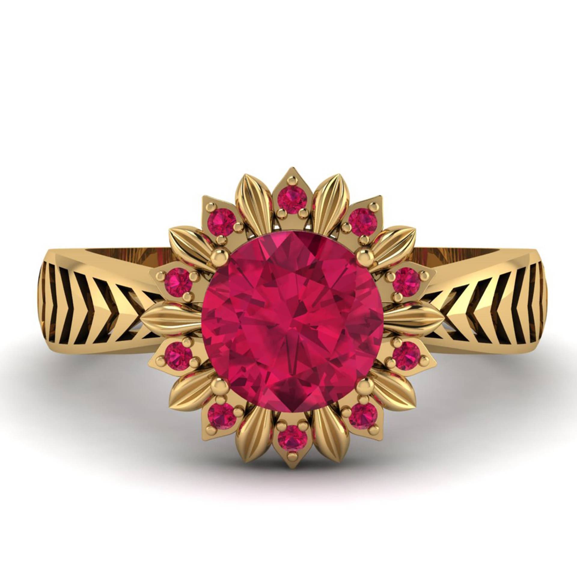 14K Massiver Gold Rubin Blüten Ring, Einzigartiger Danksgabe, Verlobung Antik von Shannonjewelsin