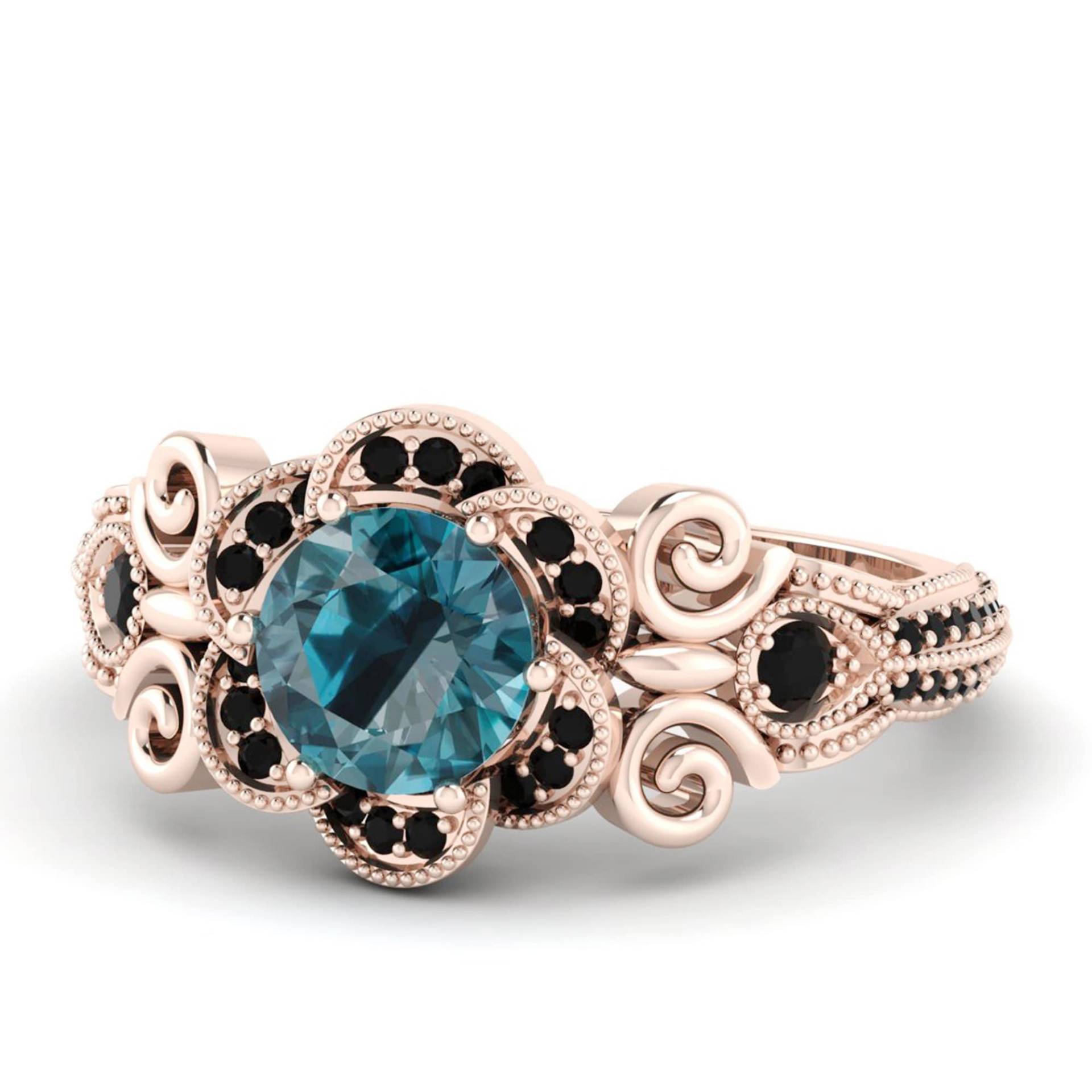 7mm Echter London Blue Topaz Gold Unikat Ring, Art Deco Dankesgeschenk, 14K Roségold Schwester Geschenk Liebe von Shannonjewelsin