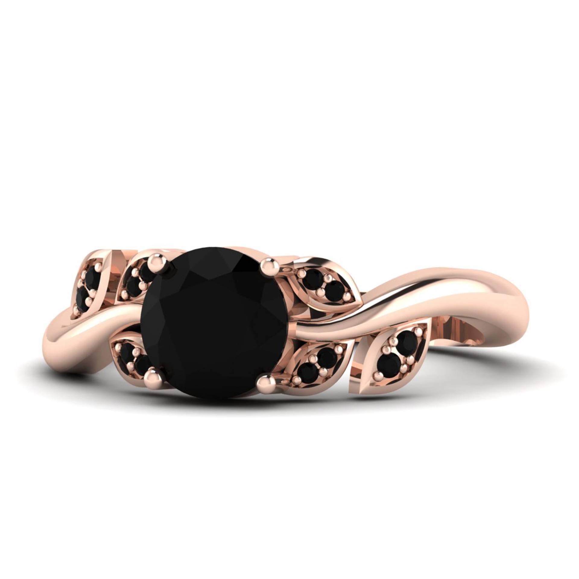 7mm Rund Form Schwarzer Onyx Ehering, Geburtstag Gold Ring, Verlobung Blatt 14K Roségold Solitär Ring von Shannonjewelsin