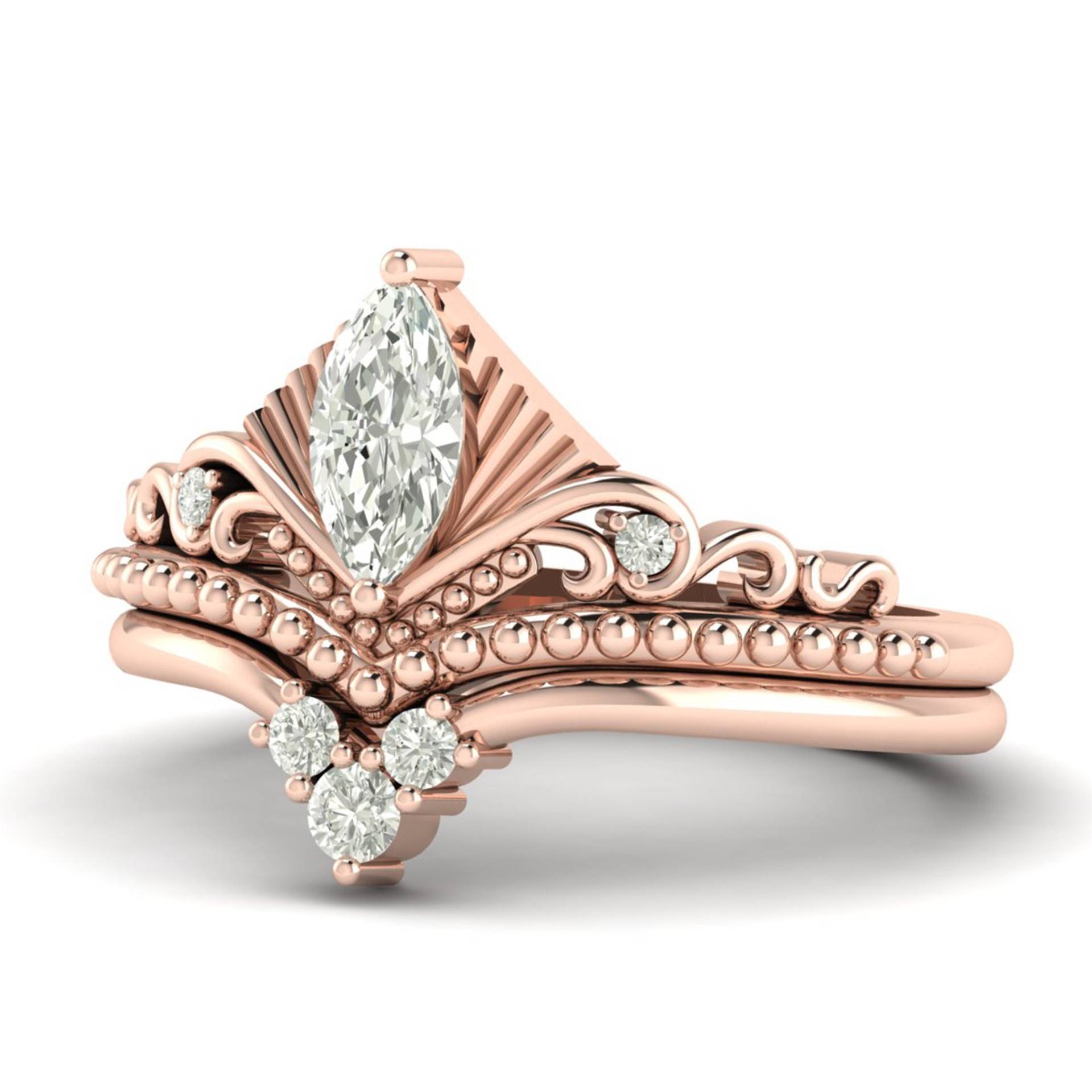 8x4mm Marquise Form Moissanit Edelstein Gold Ring, 14K Rosegold Ehering, Unikat von Shannonjewelsin
