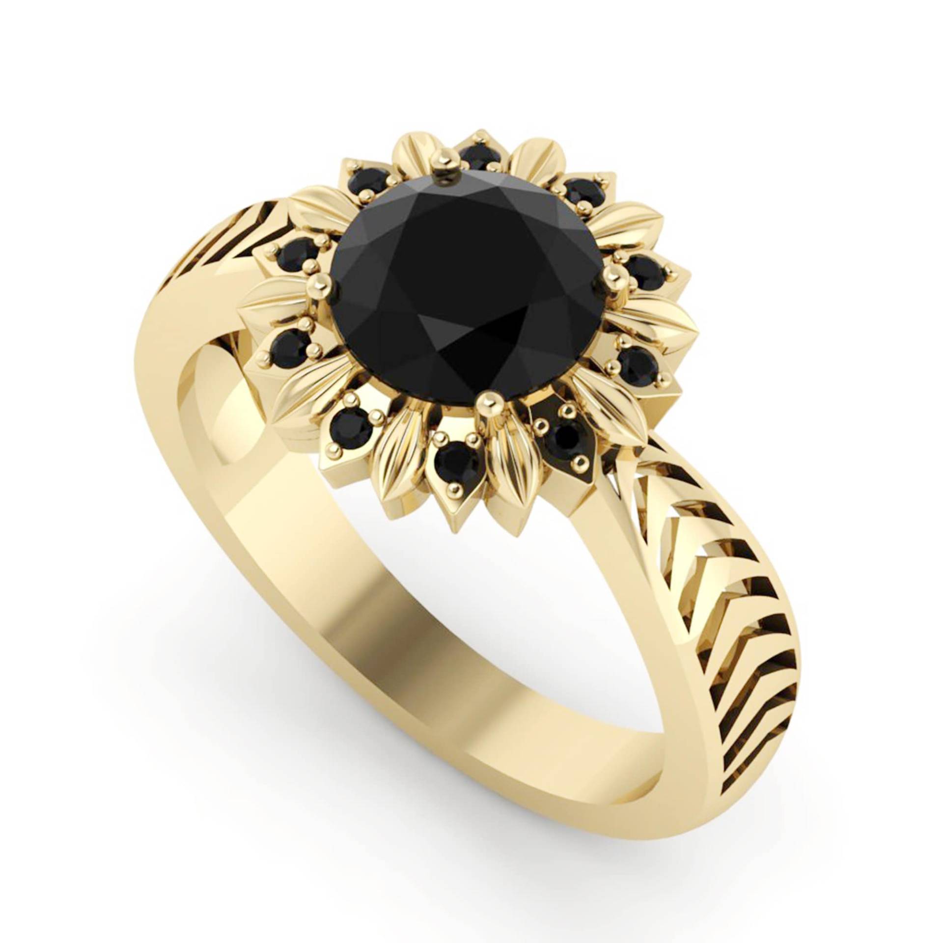 Aaa Schwarzer Onyx Gold Verlobung Ring, Blume Geschenk Mutter Liebe Versprechen Schwester Ring von Shannonjewelsin