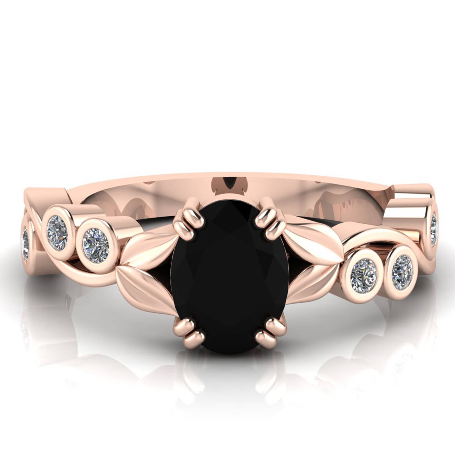 Aaa Schwarzer Onyx Rosegold Geburtstagsgeschenk Ring, Personalisiertes Geschenk, Braut Schmuck, Geschenk Für Sie, Natürlicher Gold Blatt Ring von Shannonjewelsin