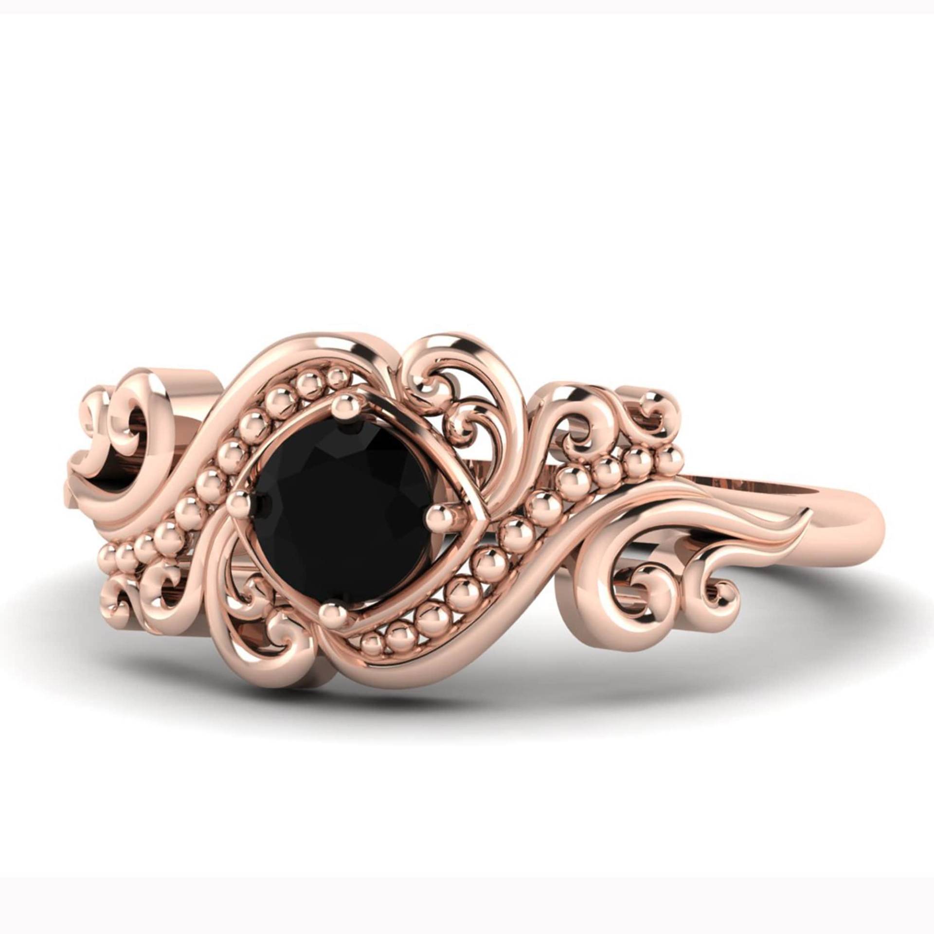 Art Deco Schwarzer Onyx Goldring, 14K Rosegold Ring, Einzigartiger Goldring, Verlobung Gold Ehering von Shannonjewelsin