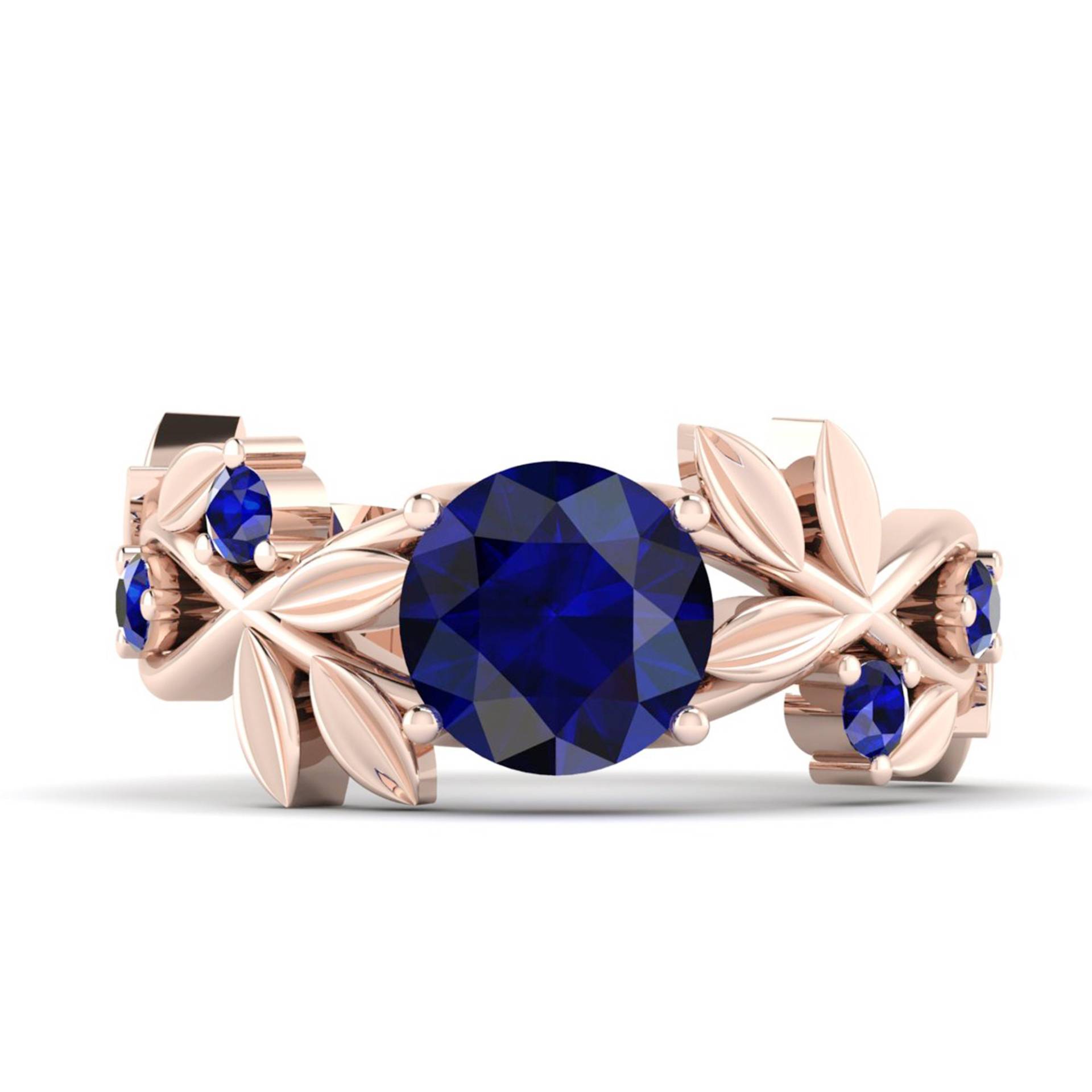 Blauer Saphir Blatt Gold Ring, Dankesgeschenk, Geburtstagsgeschenk, Hochzeitsgeschenk, Braut Einzigartige Runde Form Ring von Shannonjewelsin