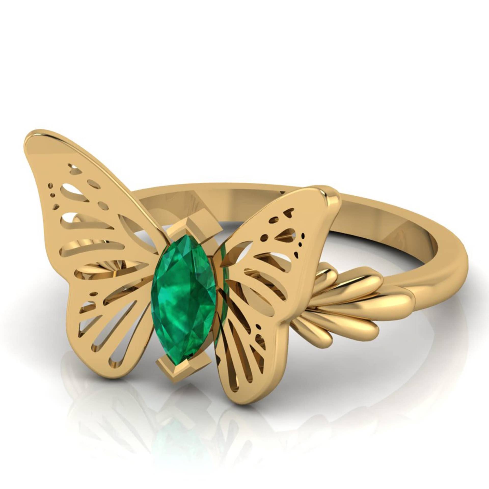 Gold Schmetterling Smaragd Ring, Lab Verlobung 14K Gelbgold Geschenk Für Sie, Zierliche Ring von Shannonjewelsin