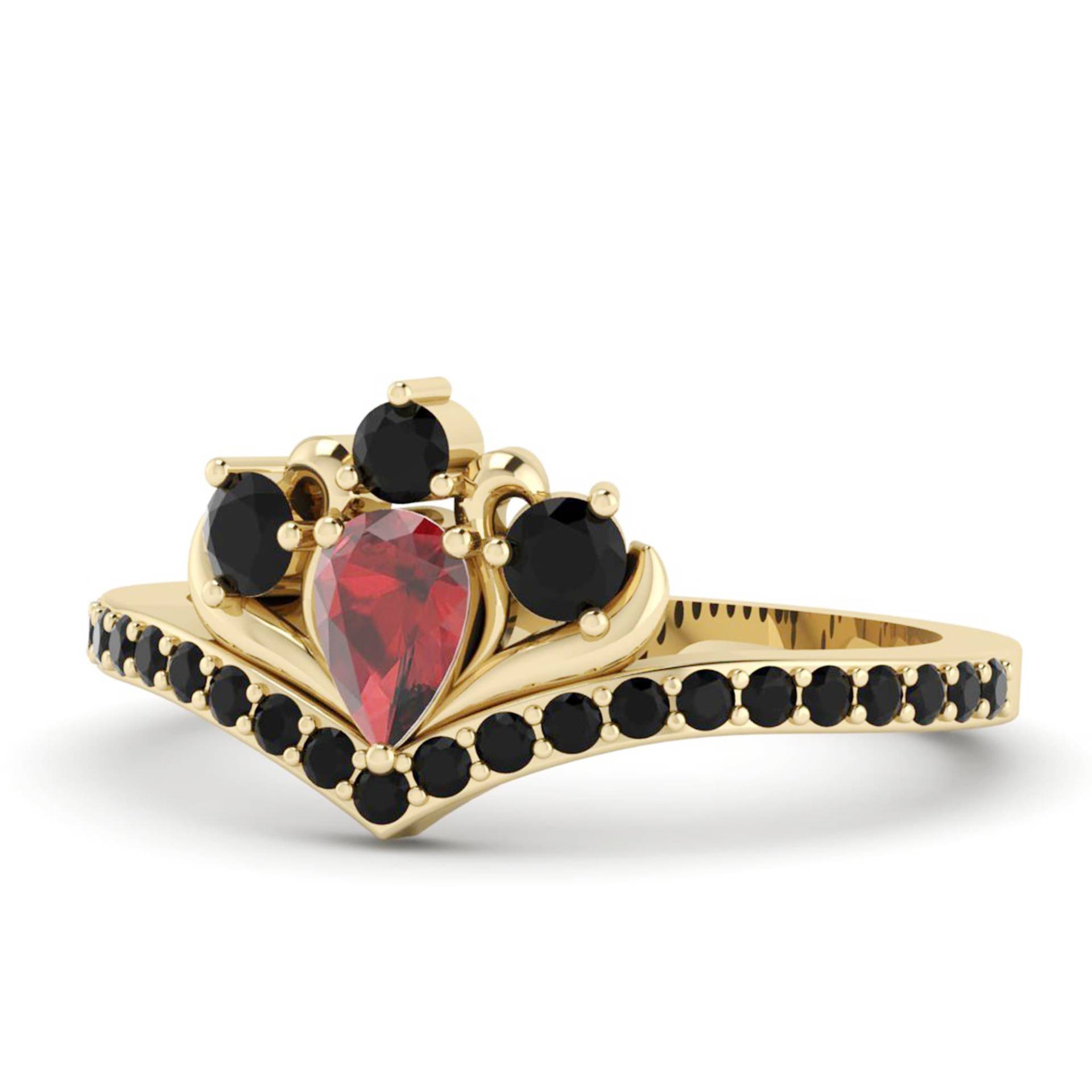 Roter Granat Krone Gold Verlobungsring, Birnenform Ehering, Geburtstagsgeschenk, Geschenk Für Frau, Dankesgeschenk, Onyx Ring von Shannonjewelsin