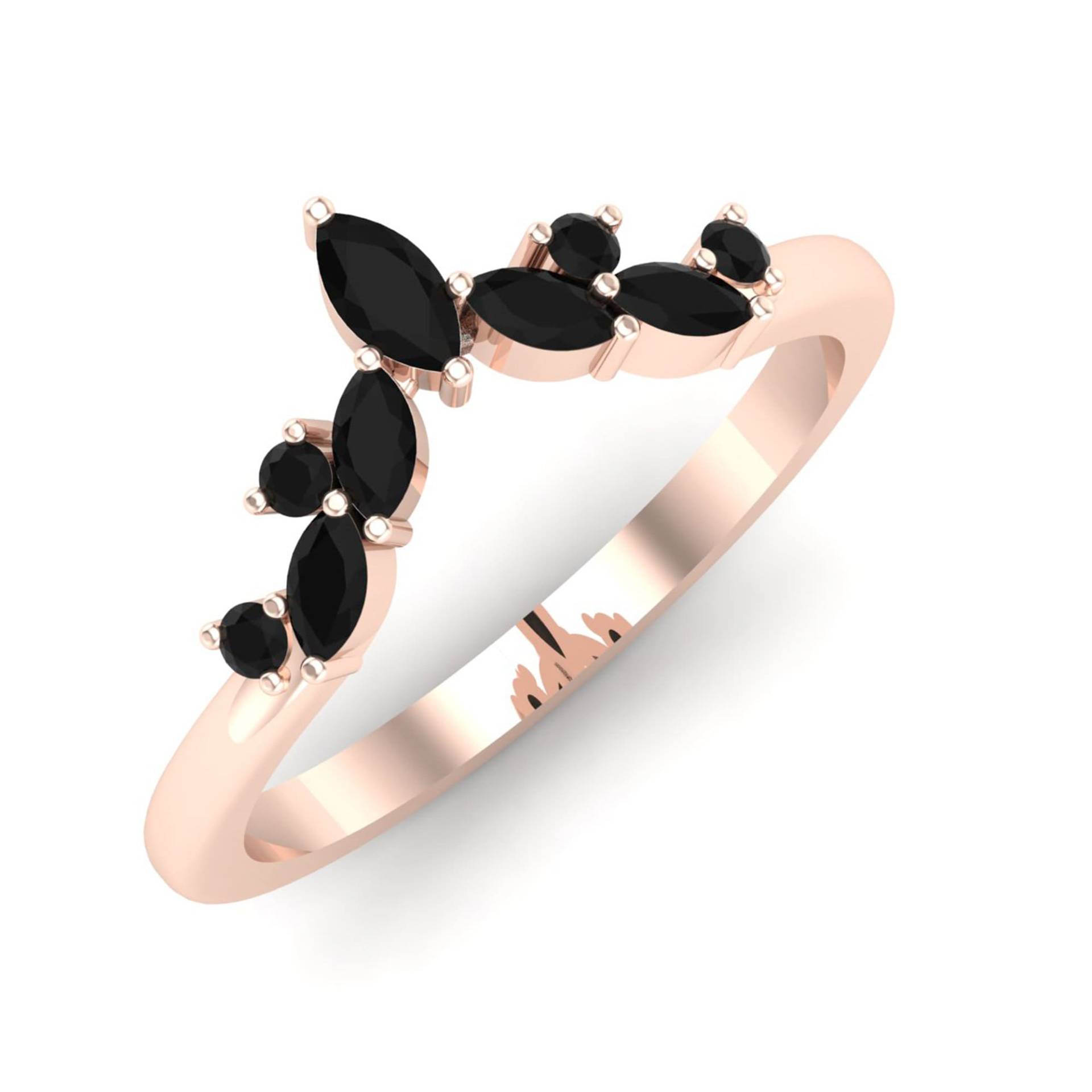 Schwarzer Onyx Geschwungener Jubiläumsring, Verlobungskrone Gold Geschenkring, Frauen Geschenk Ring, Stapelring, Solitär Dünn Band Ring von Shannonjewelsin