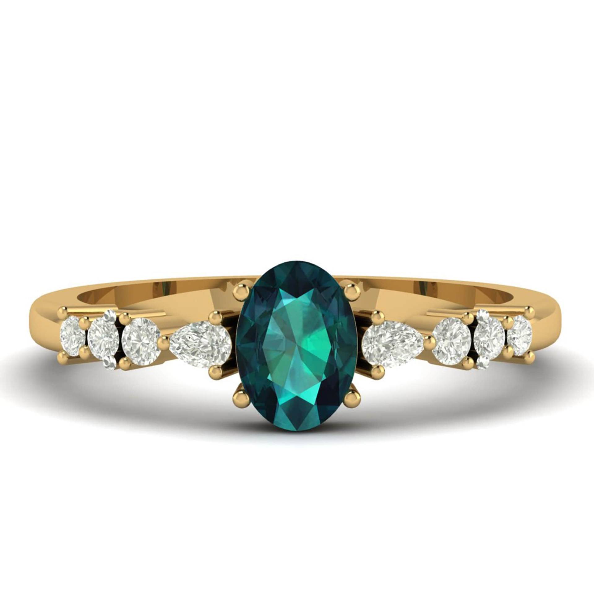 Teal Saphir Gold Verlobungsband Ring, Blau Grün 14K Solid Oval Form Geburtstag Geschenk, Party Geschenk Ring von Shannonjewelsin