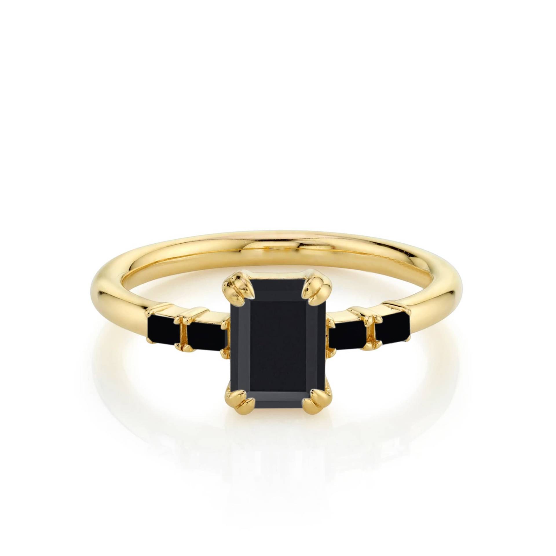 statement Schwarzer Onyx Ehering, Verlobung Ring, Baguette Form Geschenk Für Frauen, Sie, Unikat Antik Ring von Shannonjewelsin