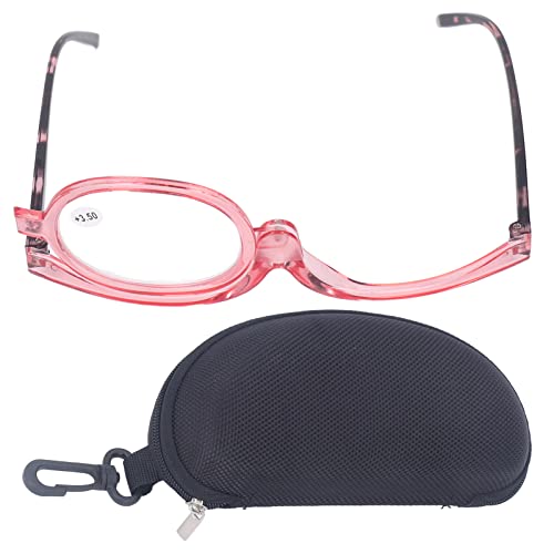 Vergrößerungs-Make-up-Brille, Kosmetikbrille für Damen, Transparenter Rosa Rahmen, Herunterklappbar, Tragbare, Kratzfeste Linse (+3.50) von Shanrya