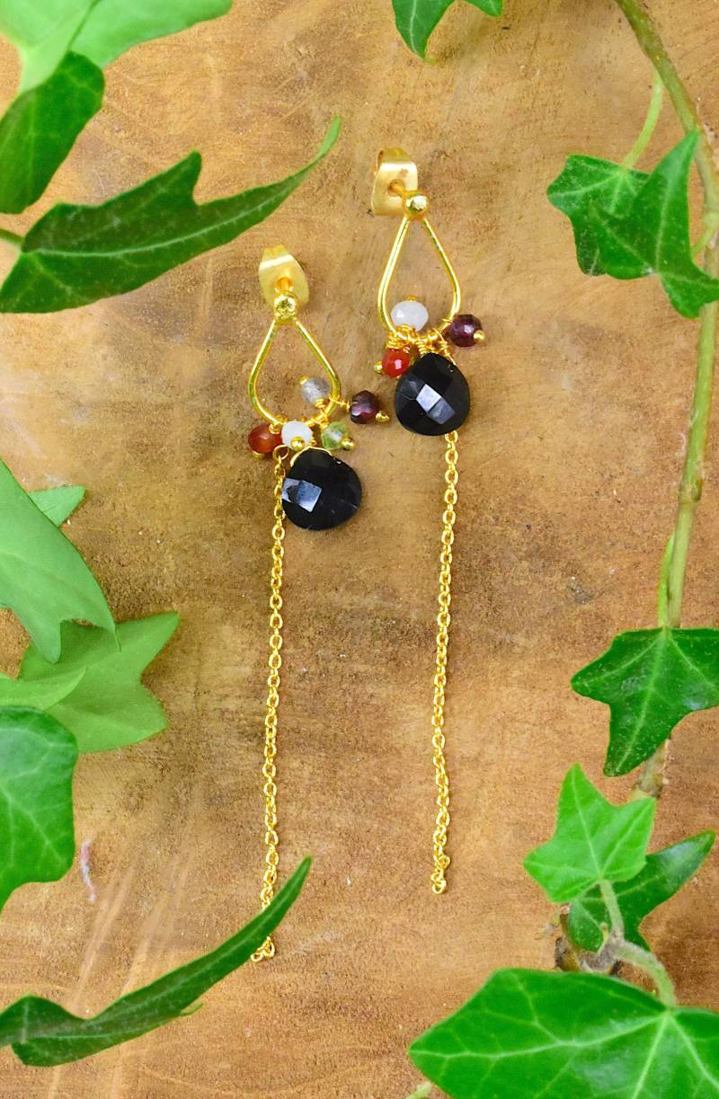 Ohrstecker Elegance Messing Onyx Labradorit Mondstein Karneol Granat von ShantalaDesign