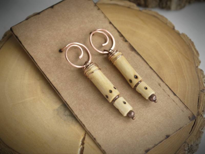 Handmade Holz Ohrstecker Kupfer & Gebrannten Eco Schmuck von ShantiEcoGifts