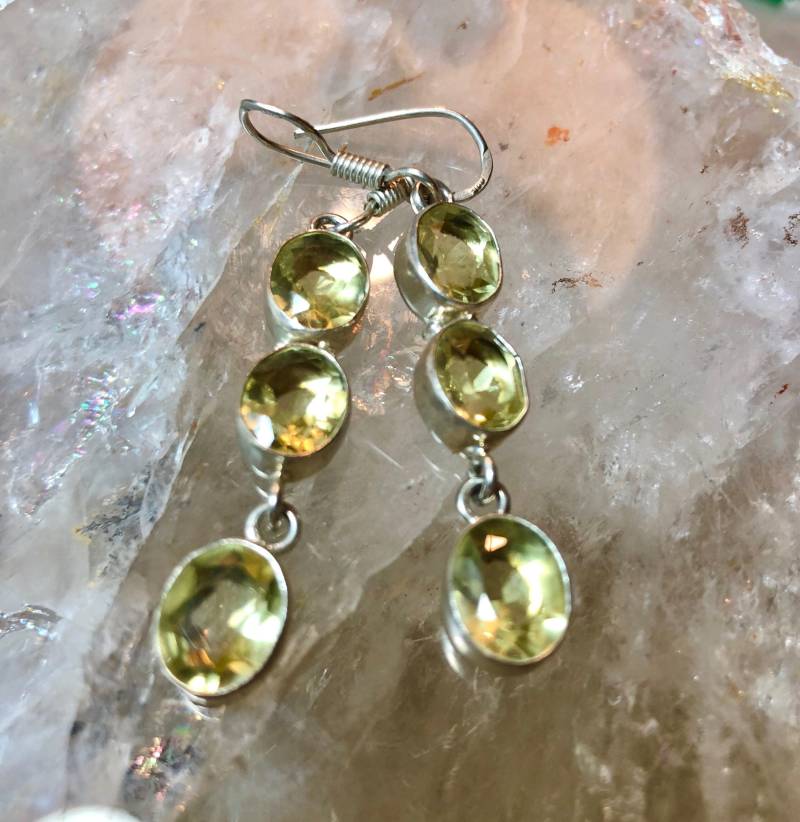 3 Stück Facettierte Citrin Ohrringe 0, 925 Silber von ShantiMalaDesigns