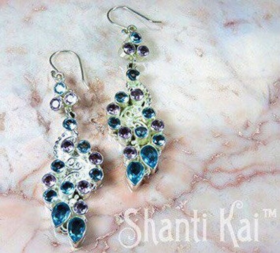 Blaue Topas Und Pink Amethyst 925 Sterling Silber Haken Ohrringe Blaue Topas Und Pink Amethyst 925 Sterling Silber Haken Ohrringe von ShantiMalaDesigns