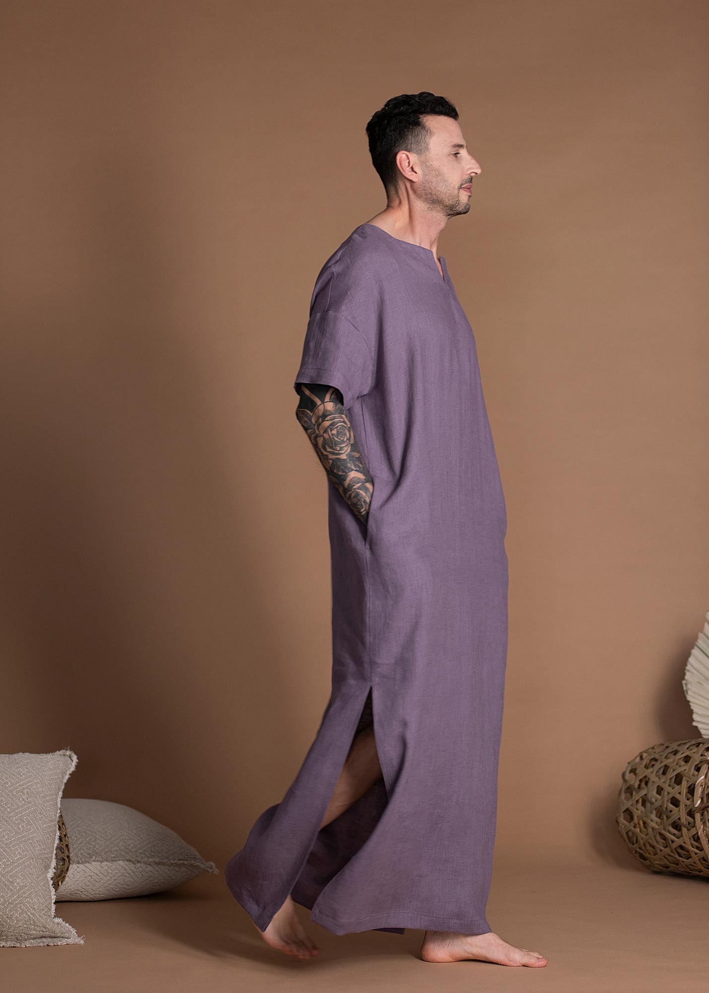 Herren Kaftan Kleid Ziv | Lange Leinen Tunika Für Mann Festival Flachs Loungewear, Homewear Jellaba, Casual Thobe von ShantimaShop